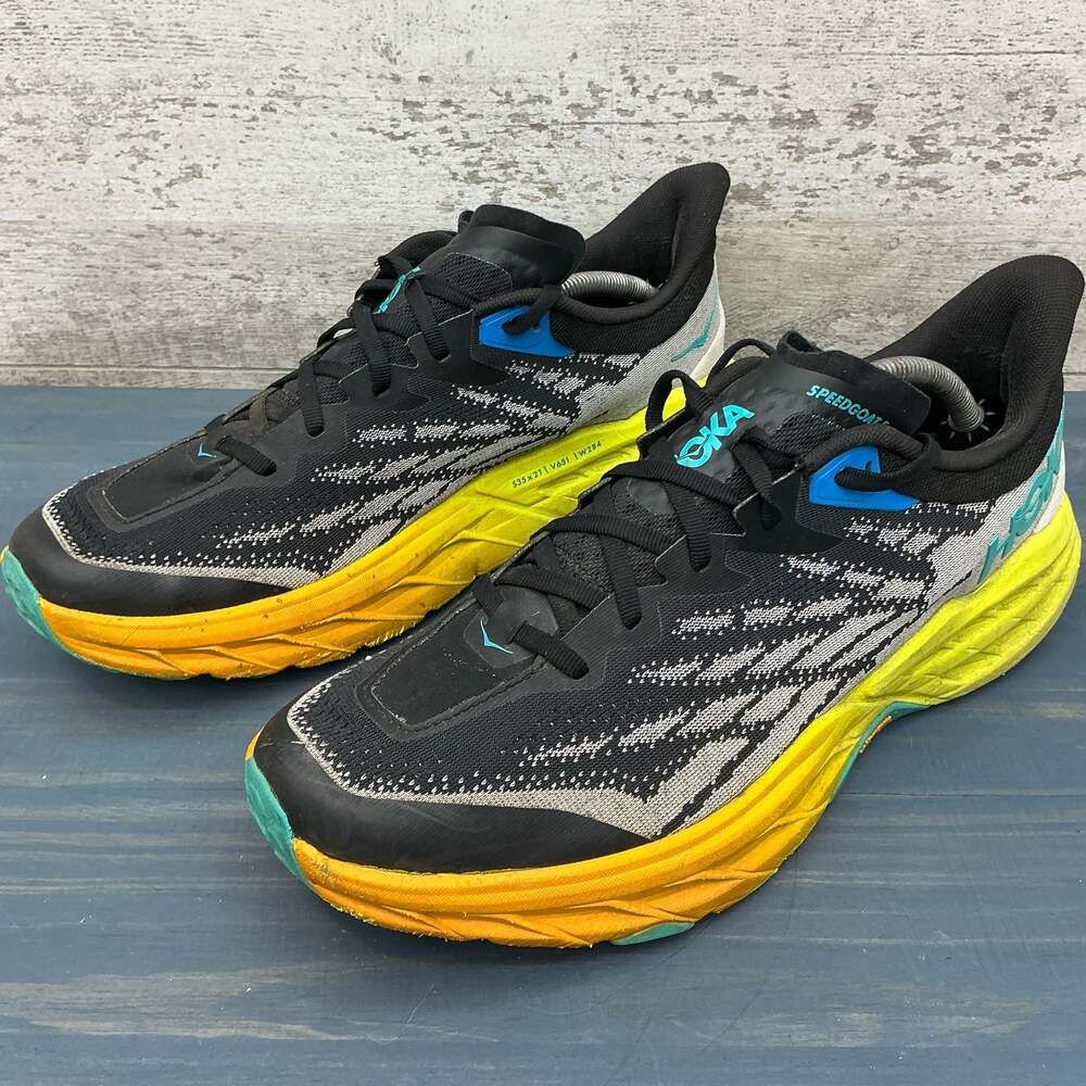 Hoka One Speedgoat 5 Black Evening Primrose Trail Running Shoe Men's Size 12D